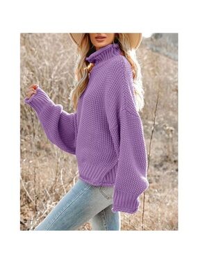 ZESICA Turtleneck Batwing Sleeve Loose Oversized Chunky Knit Pullover Sweater🧶 M